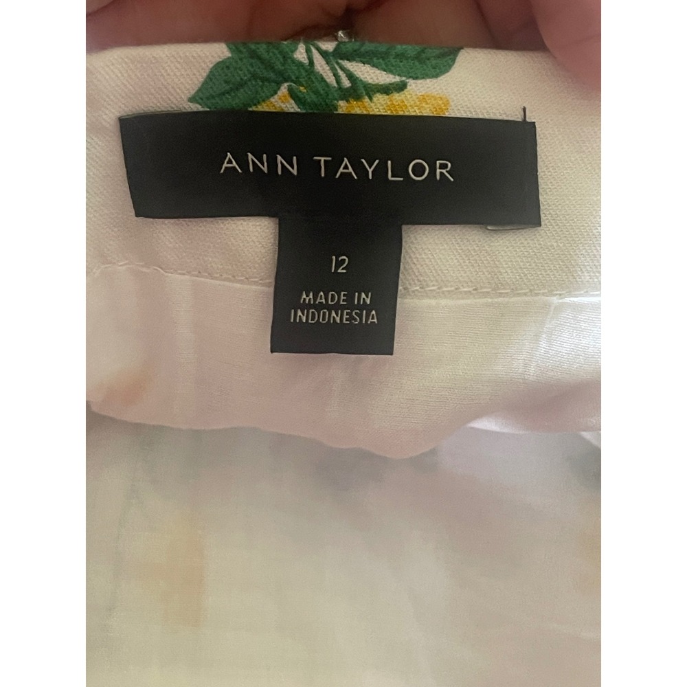 Ann Taylor Floral Butterfly Bird Print Cotton Linen Midi Skirt - Picture 4 of 5